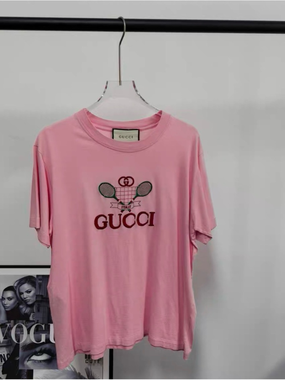 🚩steal Gucci Pink Tennis Logo Short-Sleeve Tee